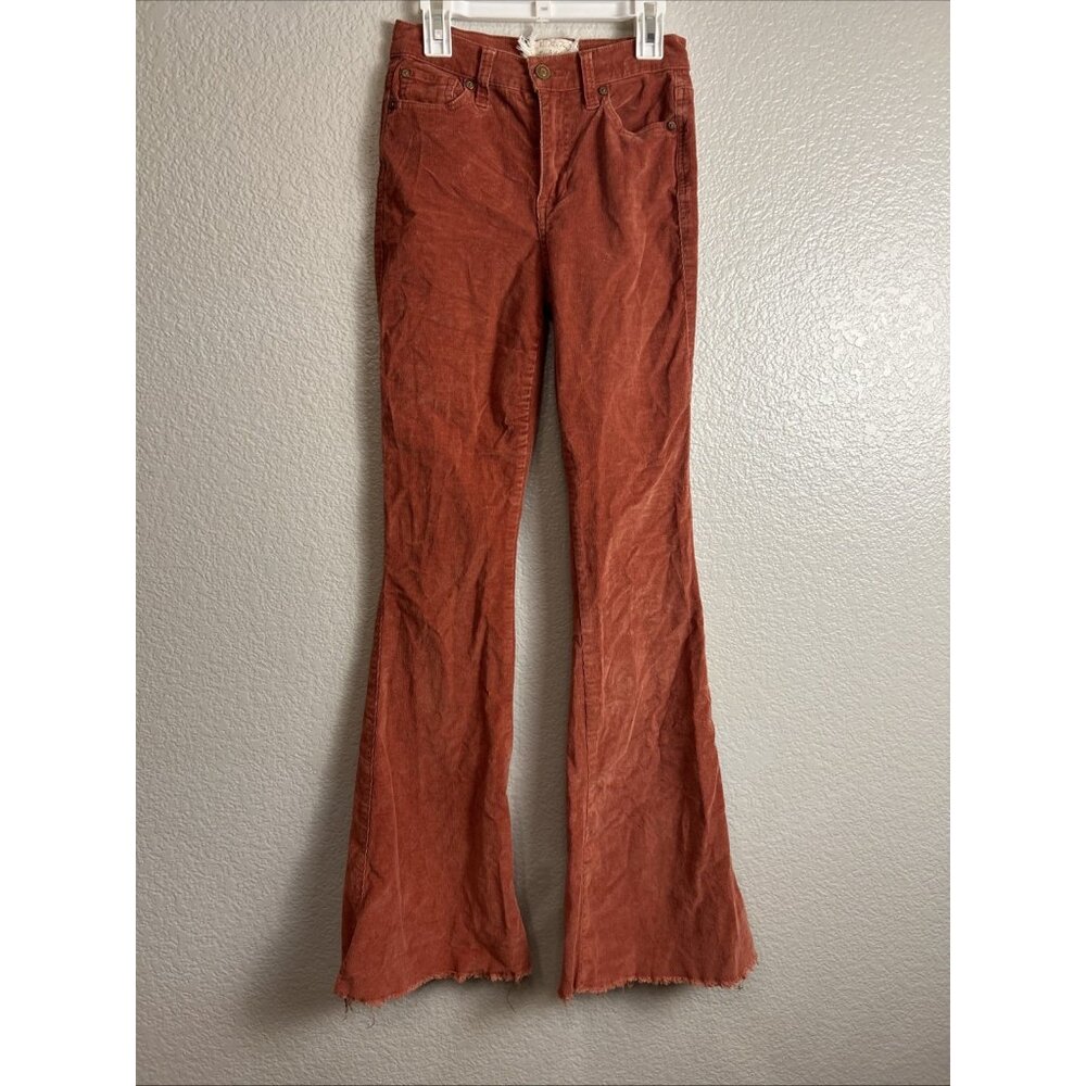 Altar'd State Pink Bell Bottom Corduroy Pants Raw‎ Hem Size 24 Bohemian Retro